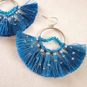 Boho Teal Tassel and Bead Earrings